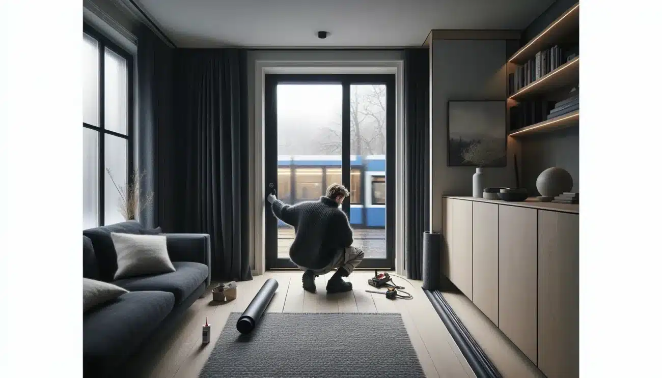 Norwegian homeowner installs door sweep in quiet living room with acoustic upgrades