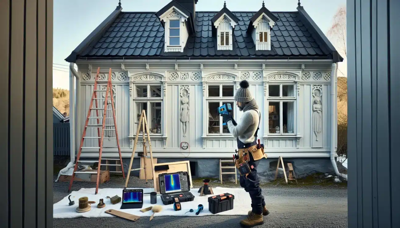 Craftspeople restore a norwegian wooden villa using modern gentle preservation techniques