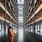 Norwegian atrium with timber and steel structure under crisp winter daylight