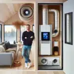 Norwegian homeowner checks co2 monitor by hrv in an insulated winter home